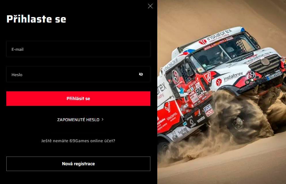 přihlašovací formulář 69games