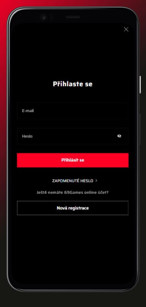 mobilní přihlášení 69games
